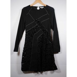 Adore Black Long Sleeve Dress Floral Lace Detail Size M